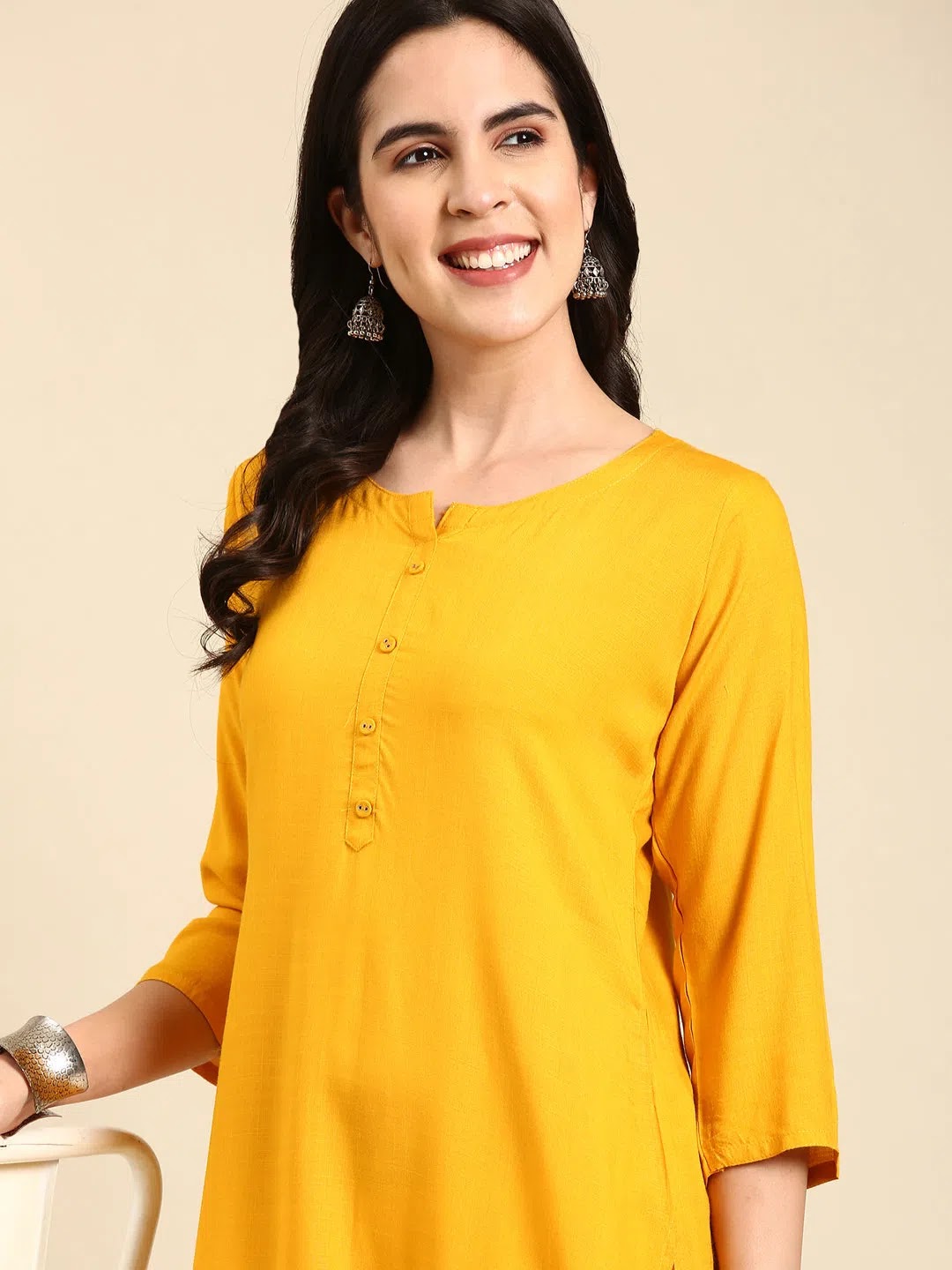 Yellow Solid Kurti - Women's Indian Kurta Ladies Tunic Top