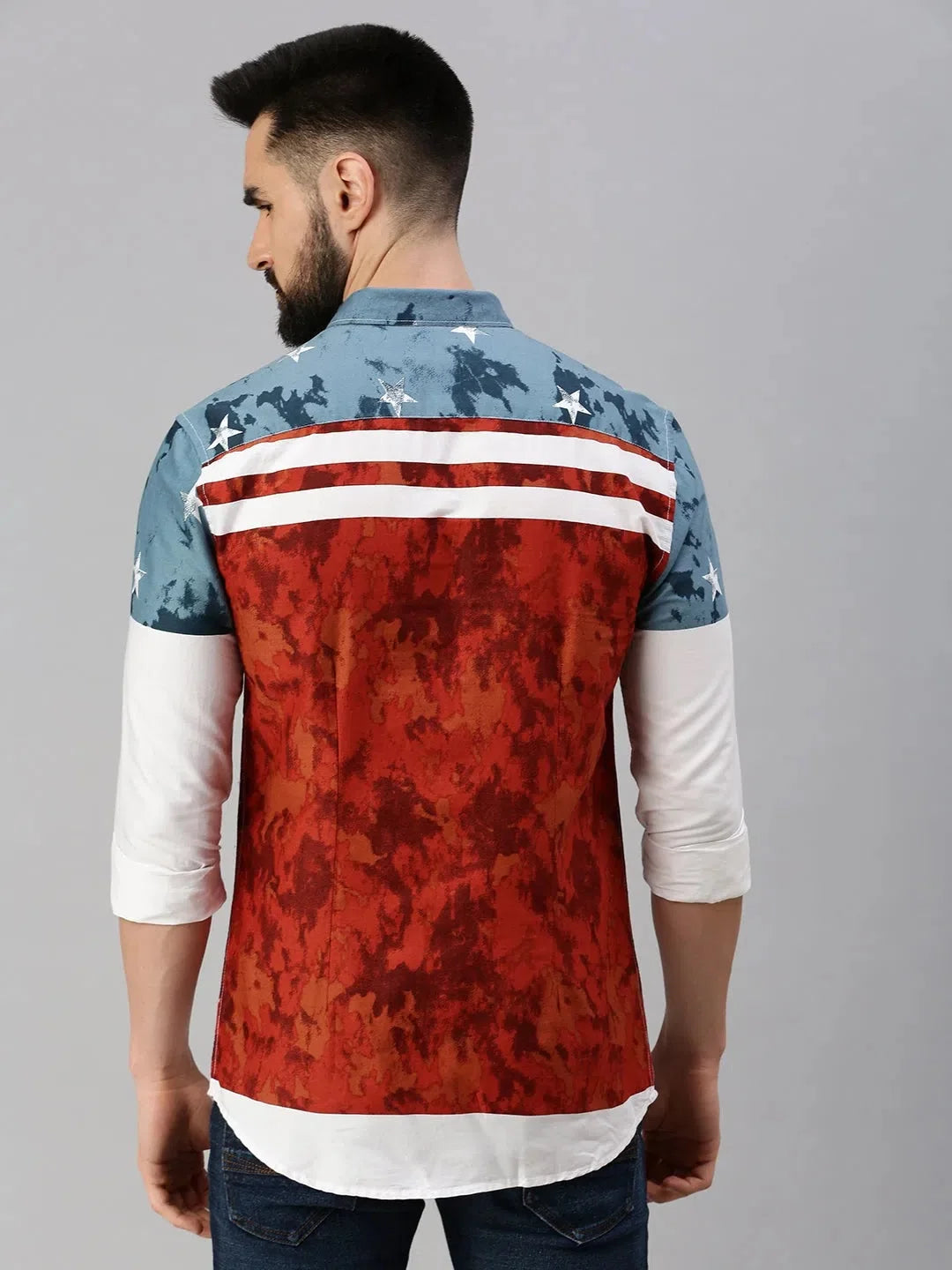 Red Printed Mens Shirt - Cotton Casual Shirt for Men