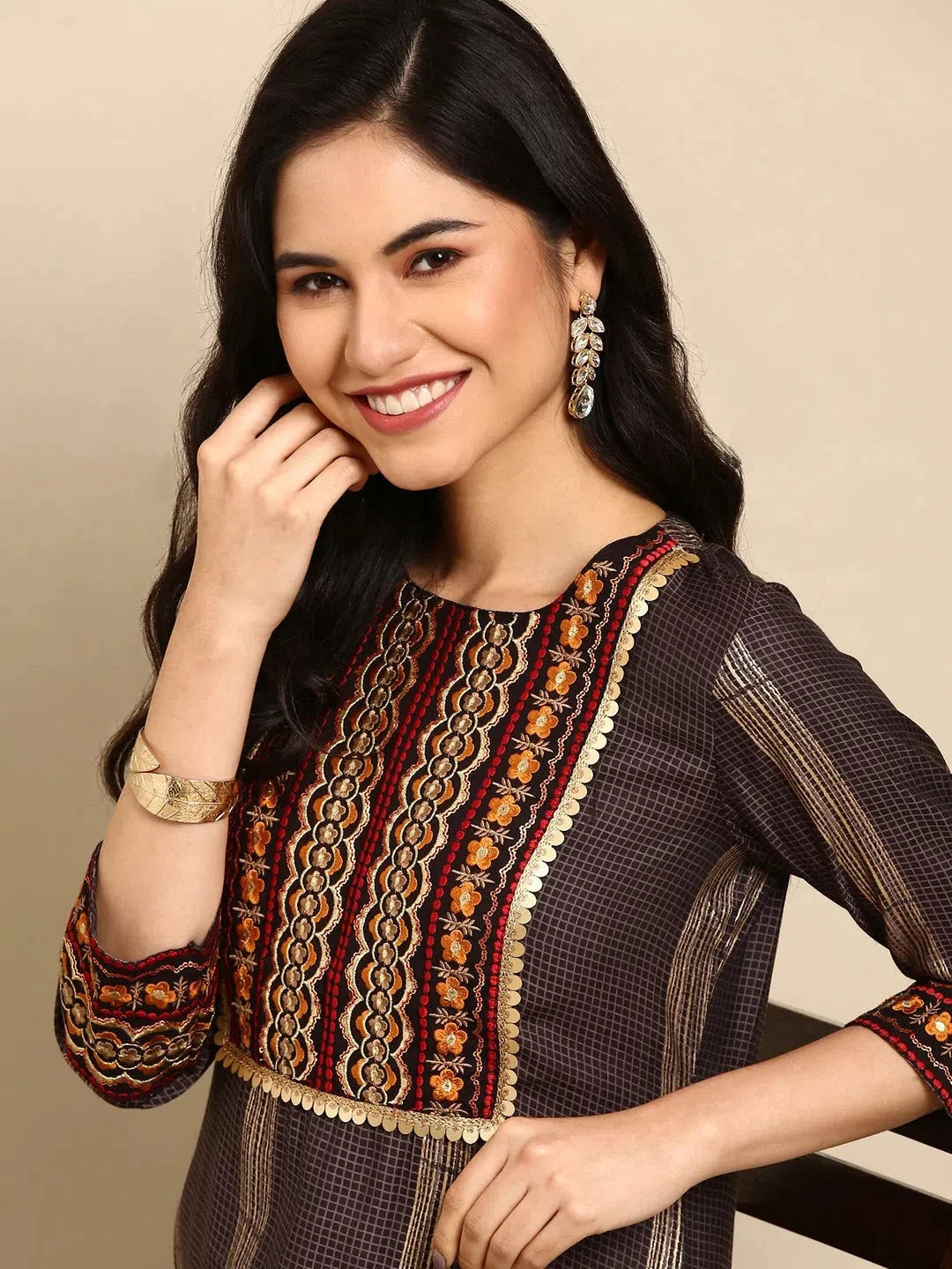 Grey Checked Cotton Kurta Set | Women's Indian Kurta Sets