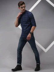 Men Blue Checked Casual Shirt-WONDERCHECKS-1734-Navyblue