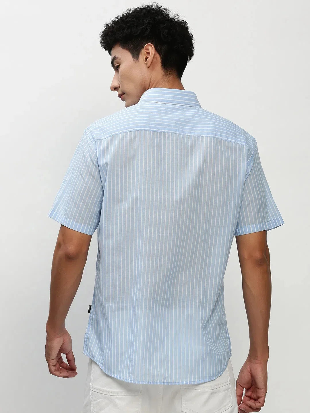 Elegant Blue Striped Mens Shirt - Cotton Casual Shirt | DesiQlo