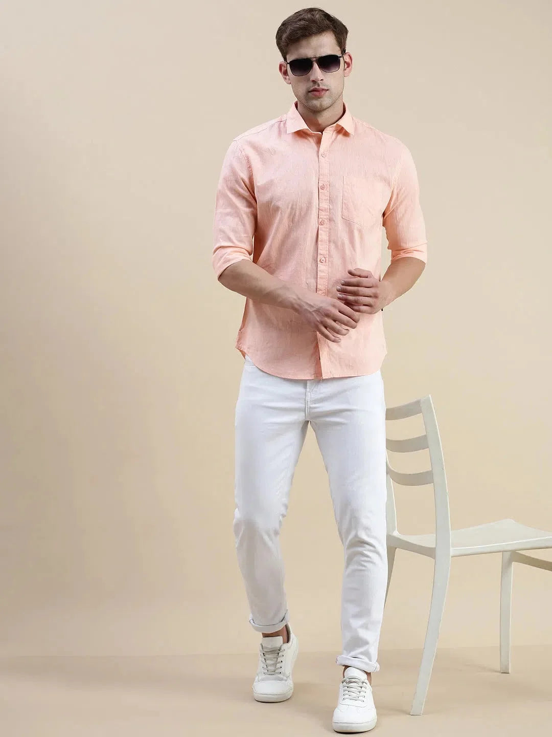 Men's Peach Cotton Shirt | Solid Color Casual Shirts