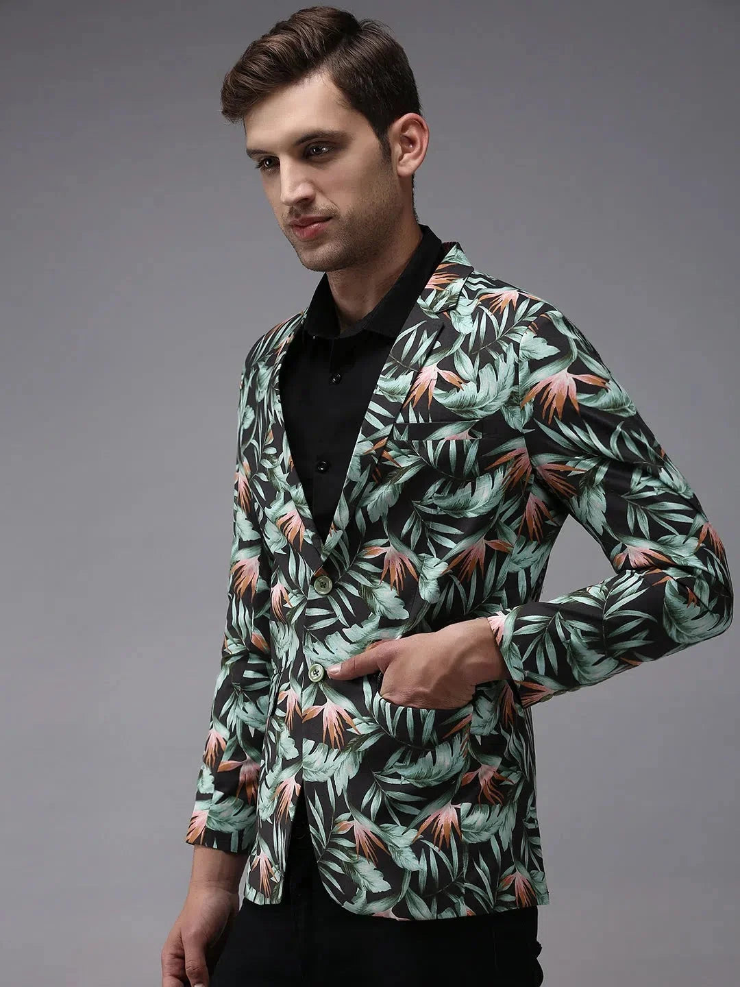 Grey Printed Blazer: Men's Ethnic Wear - DesiQlo Blazers