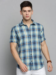 Men Green Checked Casual Shirt-MAYACHECKS-4419-Seagreen