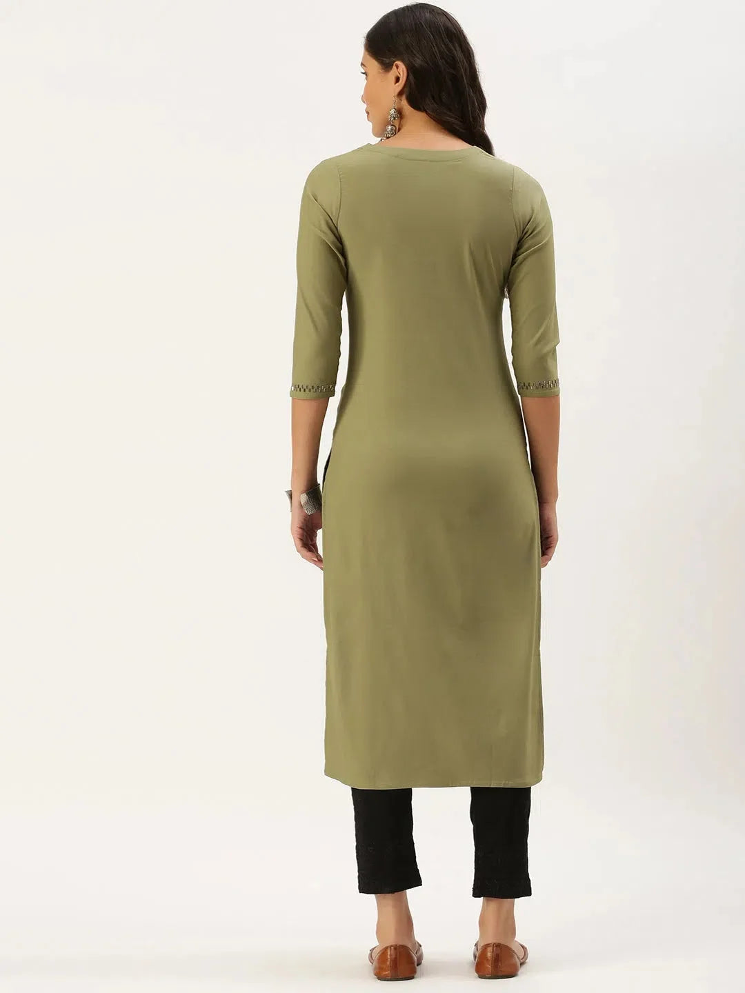 Olive Embellished Indian Kurta | Stylish Women's Kurtas