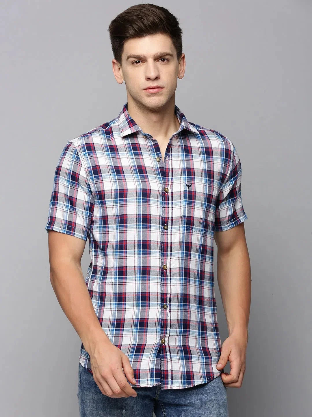 Trendy White Checked Mens Shirt - Cotton Casual Shirt | DesiQlo