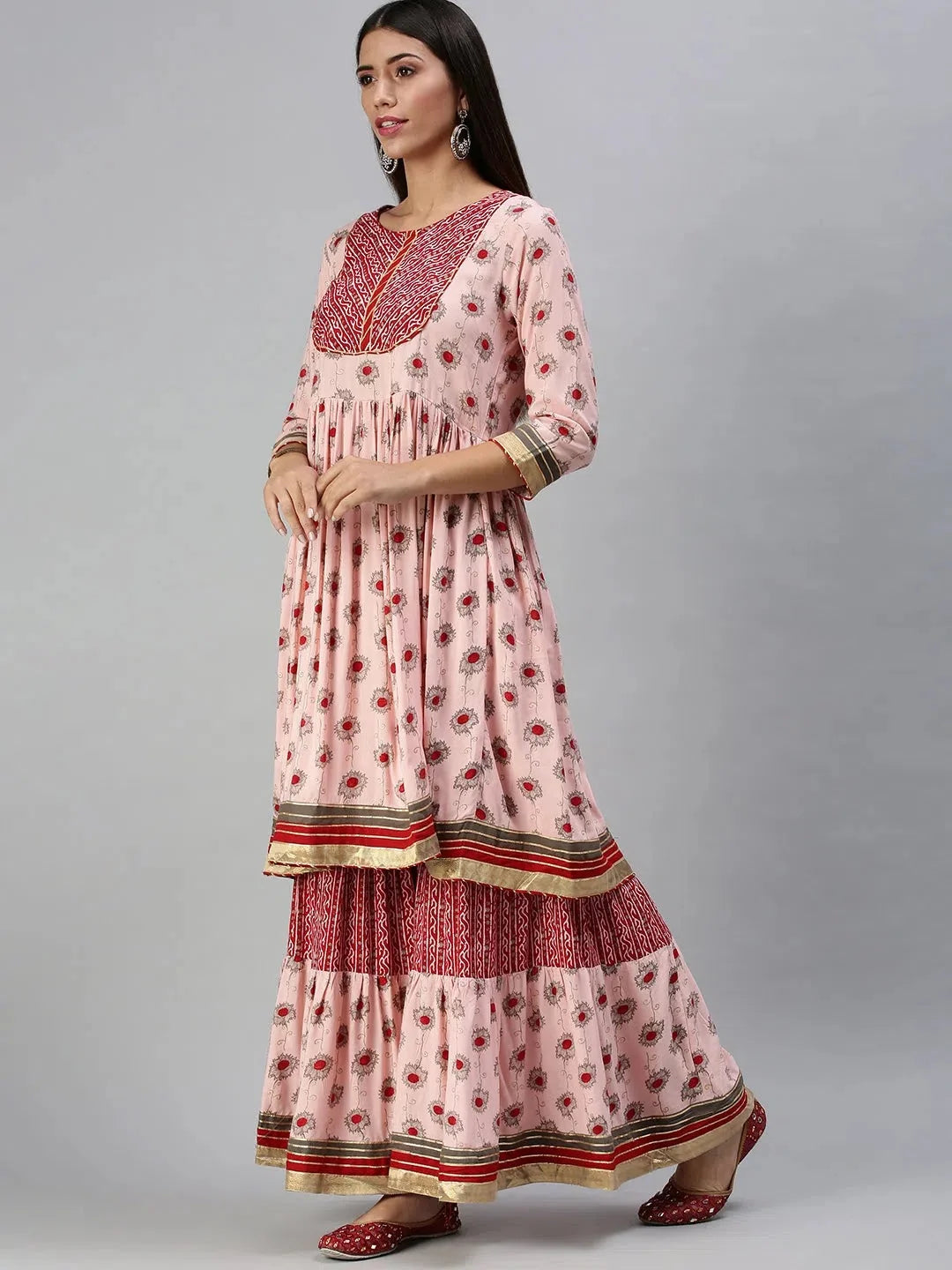 Peach Printed Women's Kurta Sets | Cotton Indian Kurta Sets