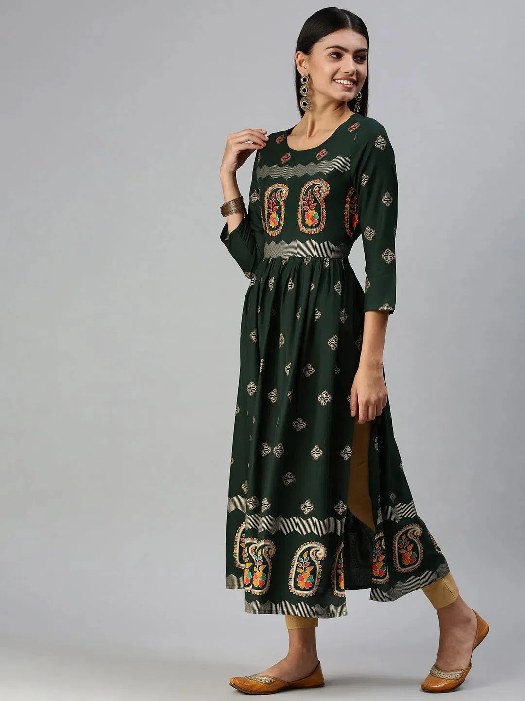 Green Printed Cotton Kurta - Indian Kurta for Women