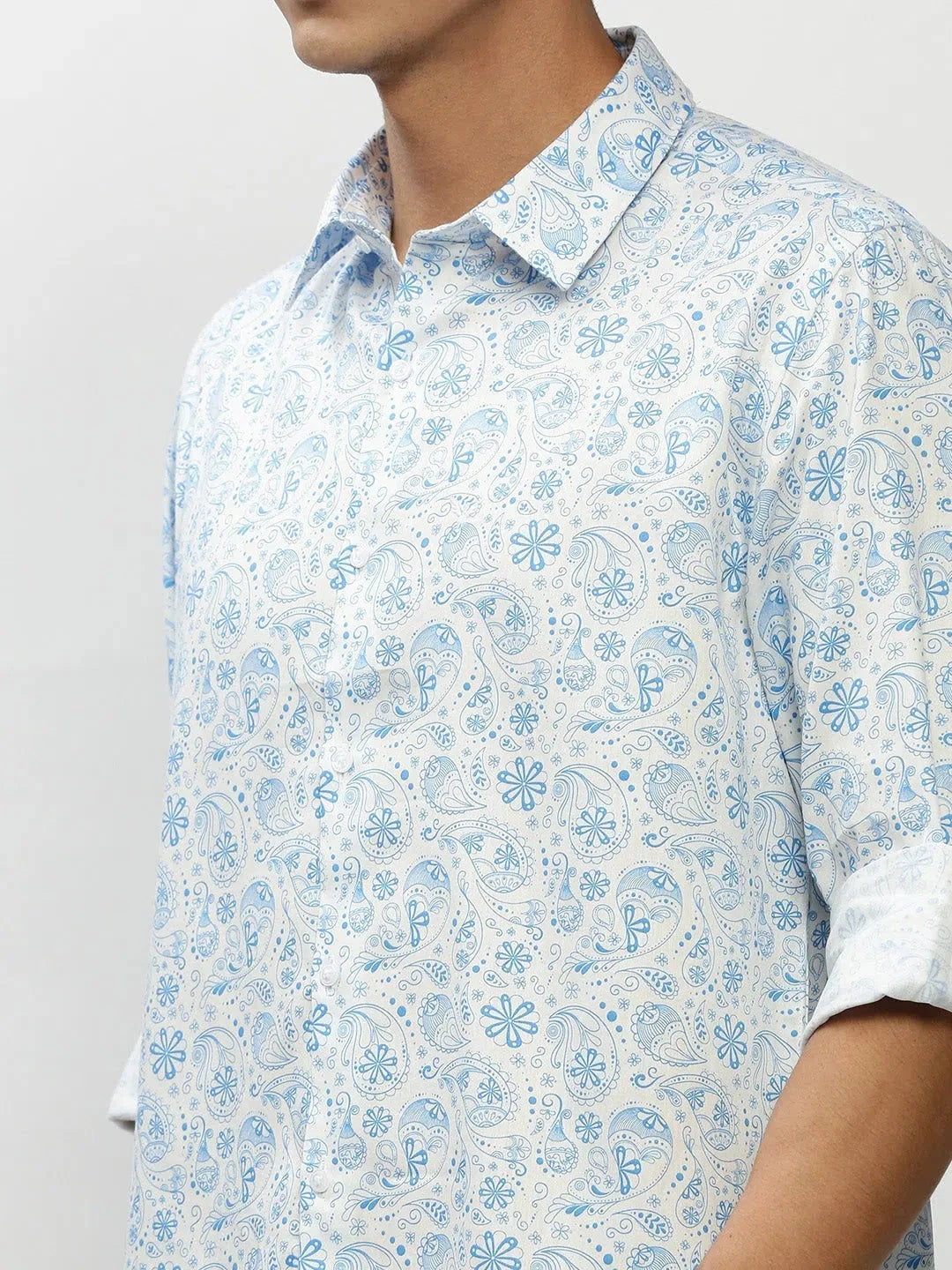 Blue Printed Cotton Mens Shirt | Casual Shirts for Men DesiQlo