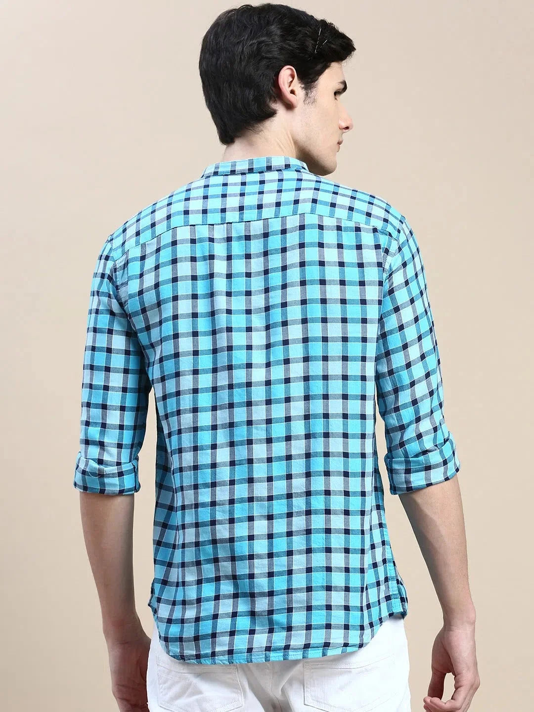 Vibrant Blue Checked Mens Shirt - DesiQlo Cotton Casual Shirt