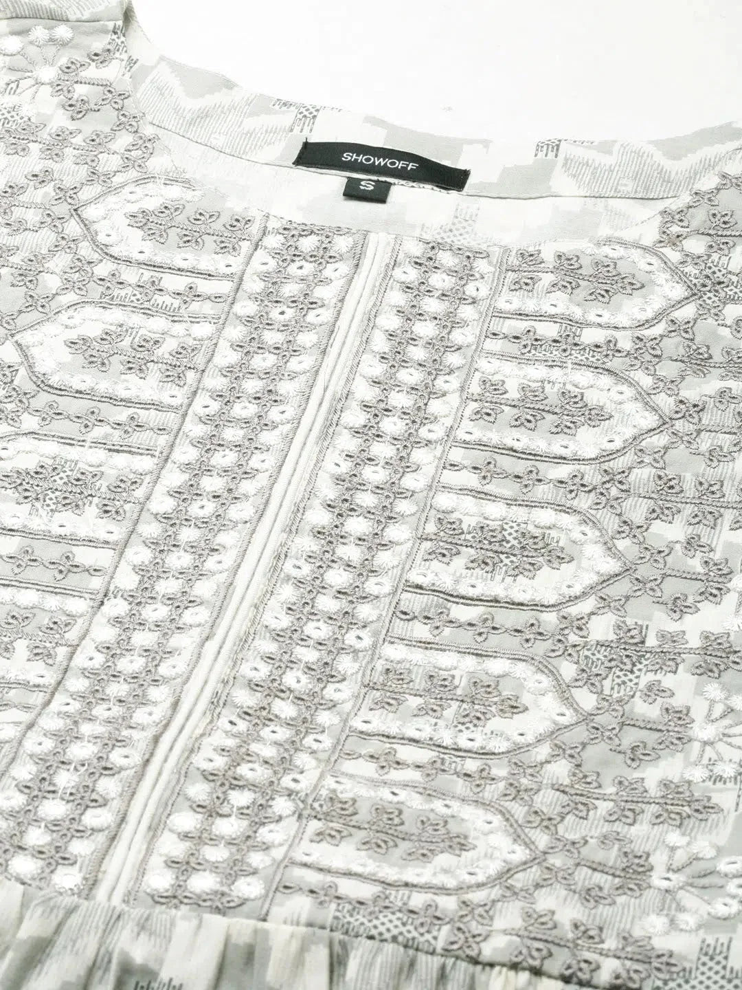 Off White Geometrical Kurti: Women's Indian Kurta Tunic Top