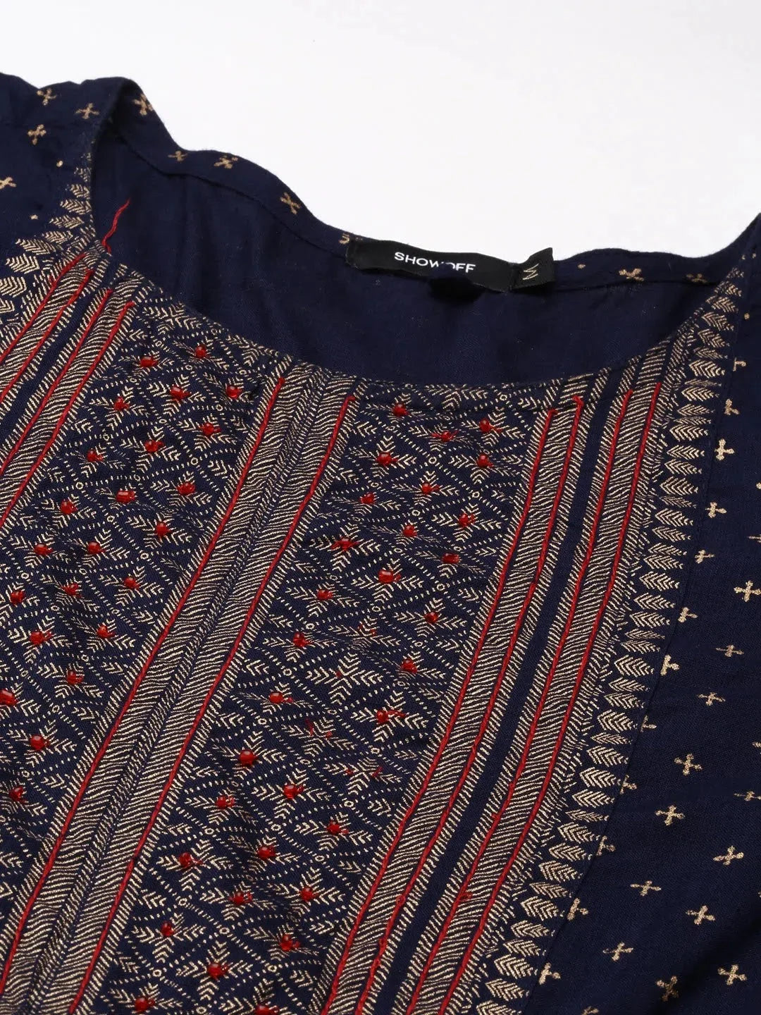 Navy Blue Printed Anarkali Kurta - Women's Cotton Anarkali Dress