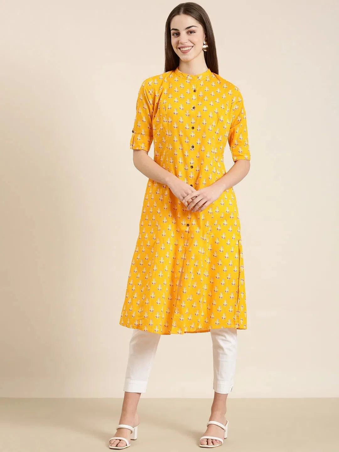 Orange Floral A-Line Kurta: Stylish Indian Kurtas for Women