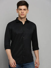 Men Black Solid Formal Shirt-NECKAMPLAIN-3160-Black