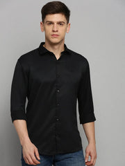 Men Black Solid Formal Shirt-NECKAMPLAIN-3160-Black
