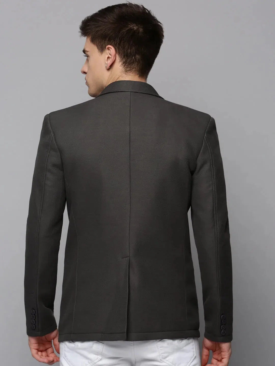 Grey Solid Cotton Blazer - Men's Ethnic Nehru Jacket by DesiQlo