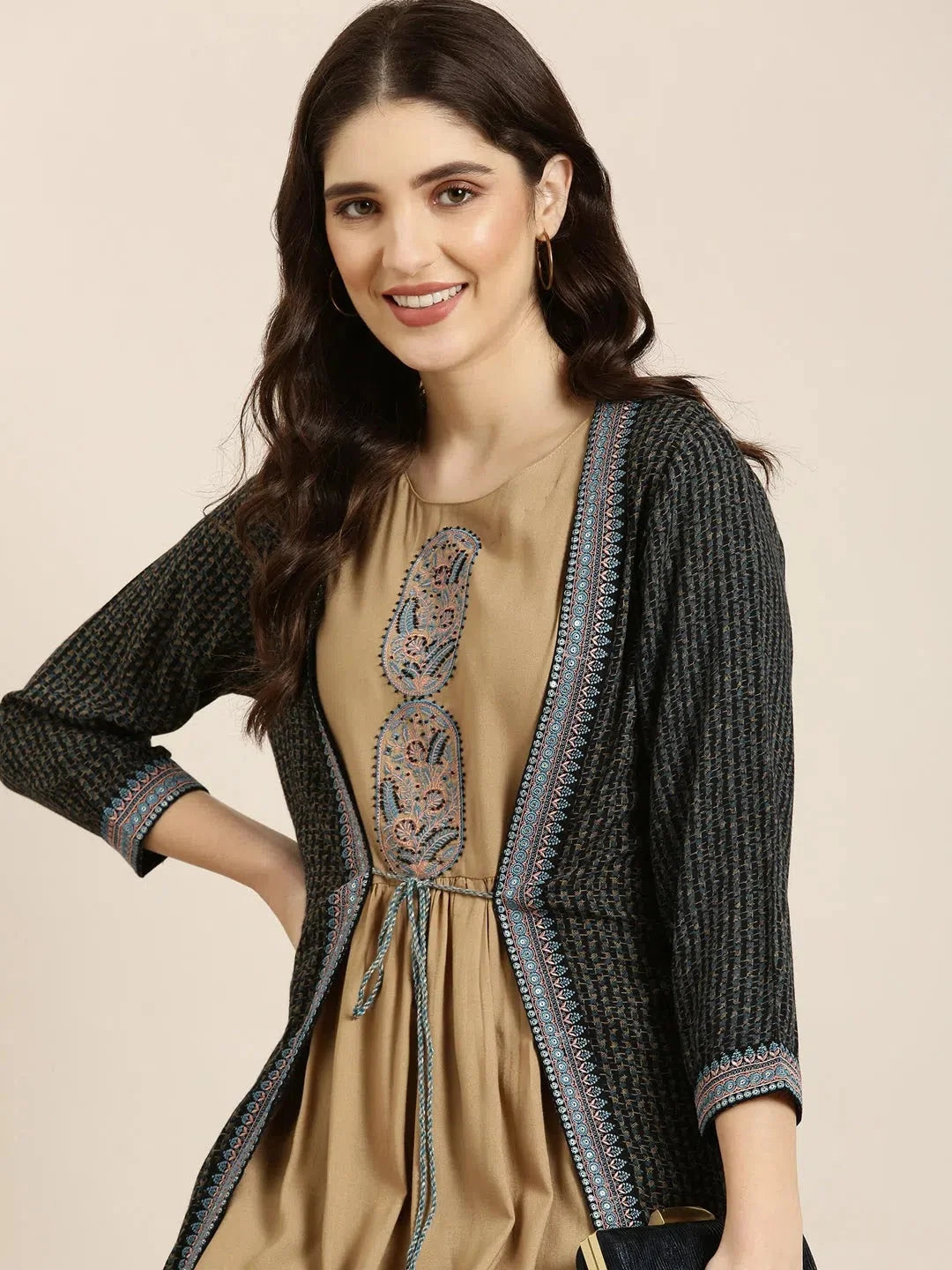 Khaki Solid Anarkali Kurta for Women | Cotton Anarkali Kurta