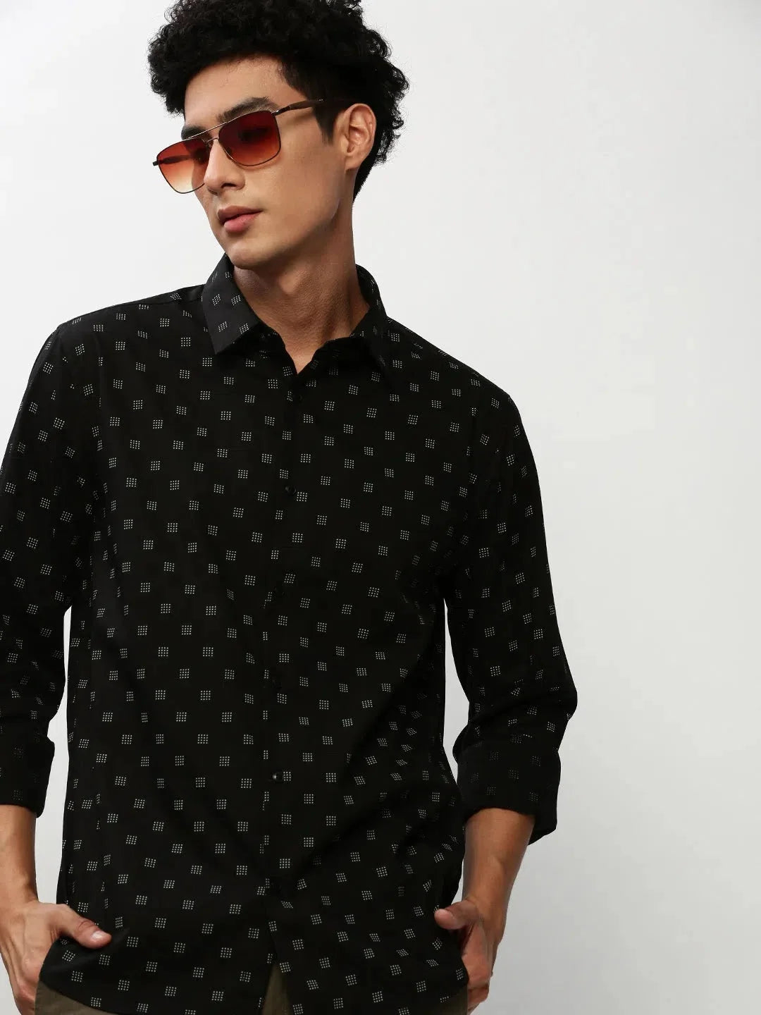 Men Black Printed Casual Casual Shirts-YAYIN-1581-Black