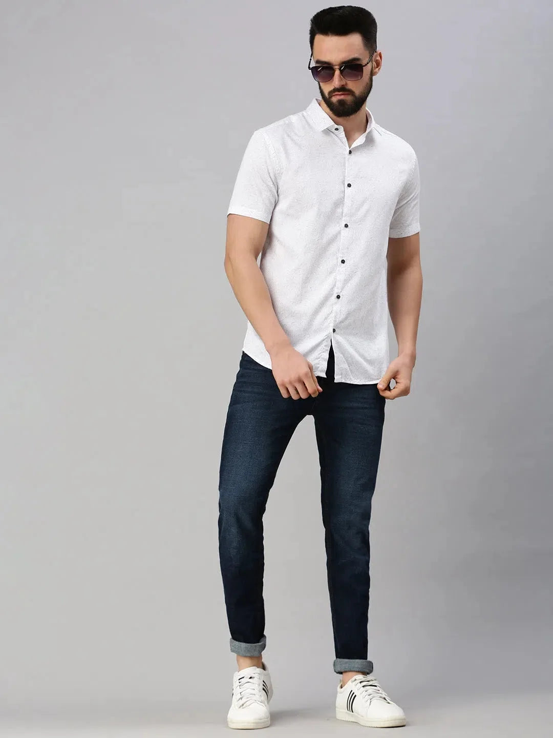 White Printed Mens Shirt - Stylish Cotton Casual Shirts