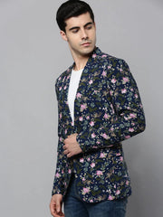 Men Navy Printed Blazer-SOBLZ-298-Navyblue