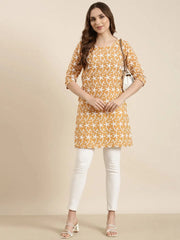 Women Floral Mustard Straight Kurti-ON-758-Mustard