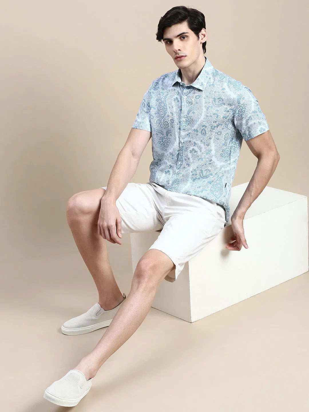 Blue Floral Cotton Mens Shirt | Casual Printed Shirt
