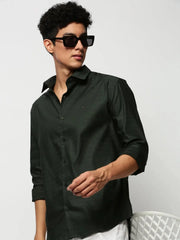 Men Green Striped Casual Casual Shirts-TRUJETTWILL-5483-Olive