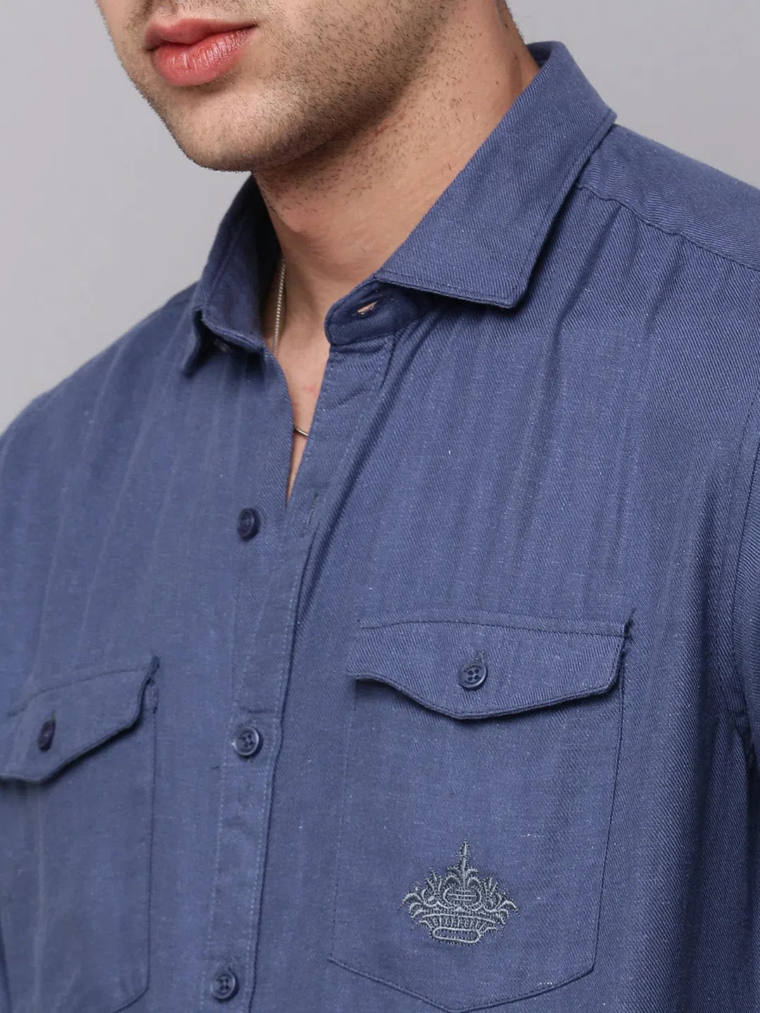 Navy Solid Cotton Mens Shirt | Smart Casual Look
