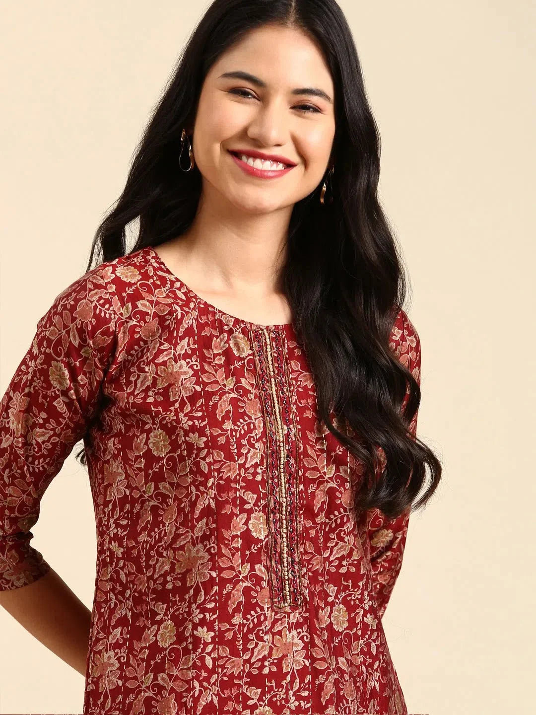 Women's Red Printed Kurta SetKC-3370A-Maroon