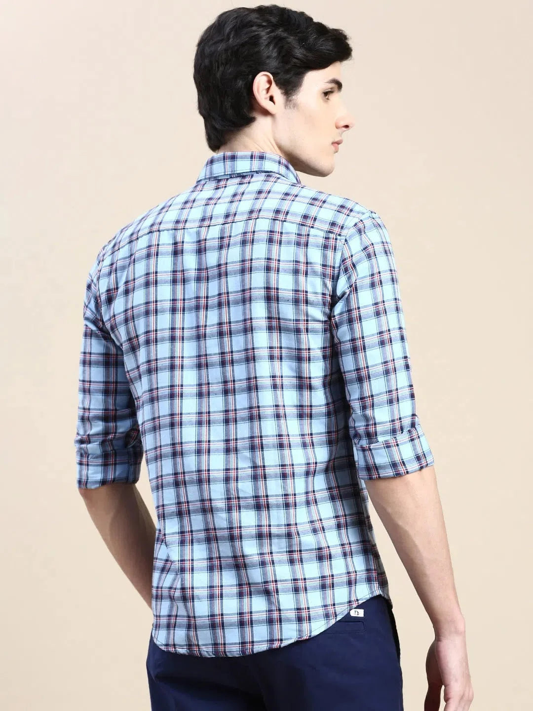 Trendy Men's Blue Checked Shirt - Cotton Casual Shirt | DesiQlo