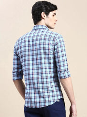 Men Blue Checked Casual Shirt-ALBACHECKS-73-Blue