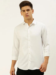 Men White Solid Casual Shirt-PARXPLAINDOBBY-3143-White