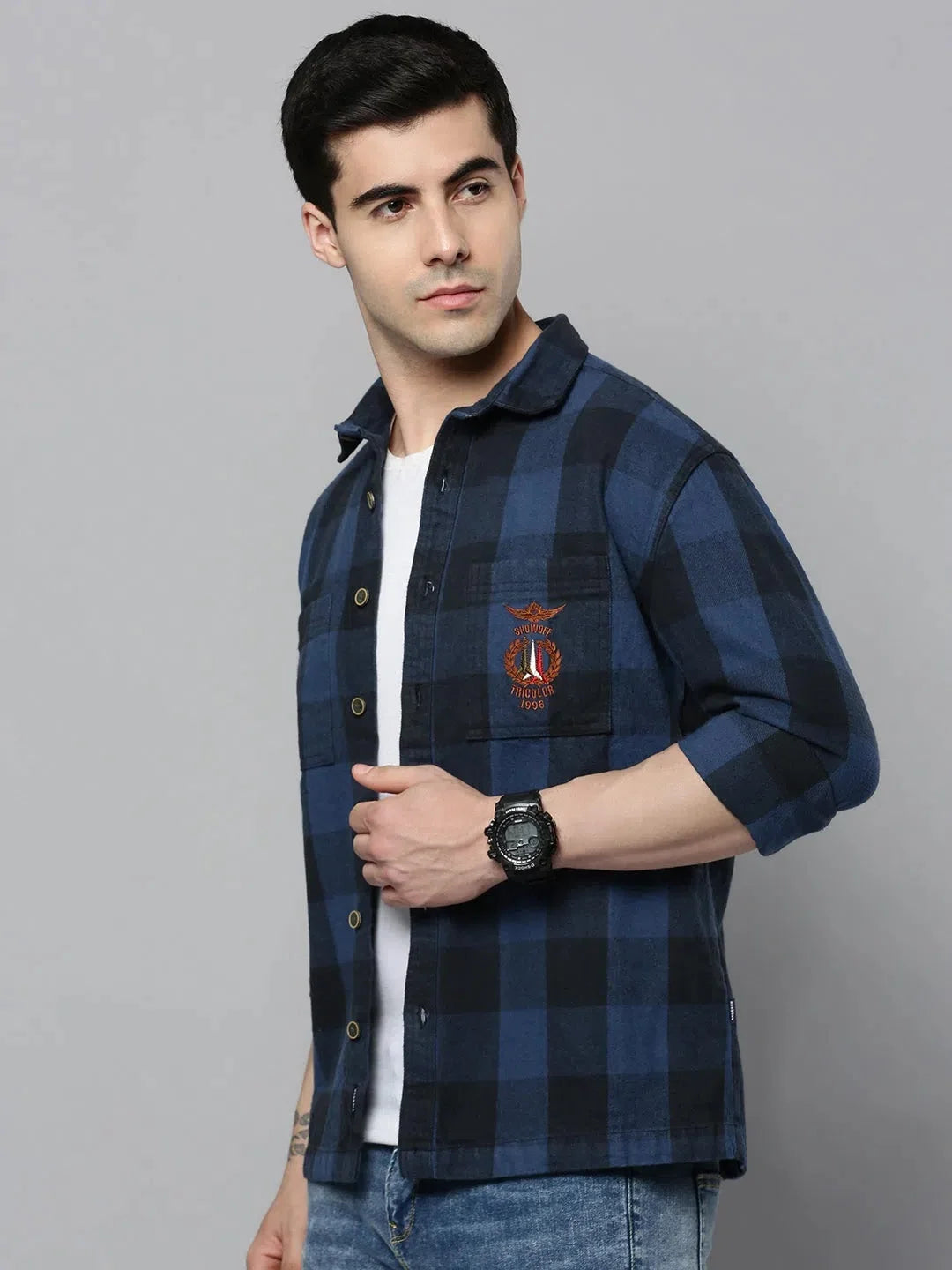Blue Checked Mens Shirt - Casual Cotton Formal Shirts