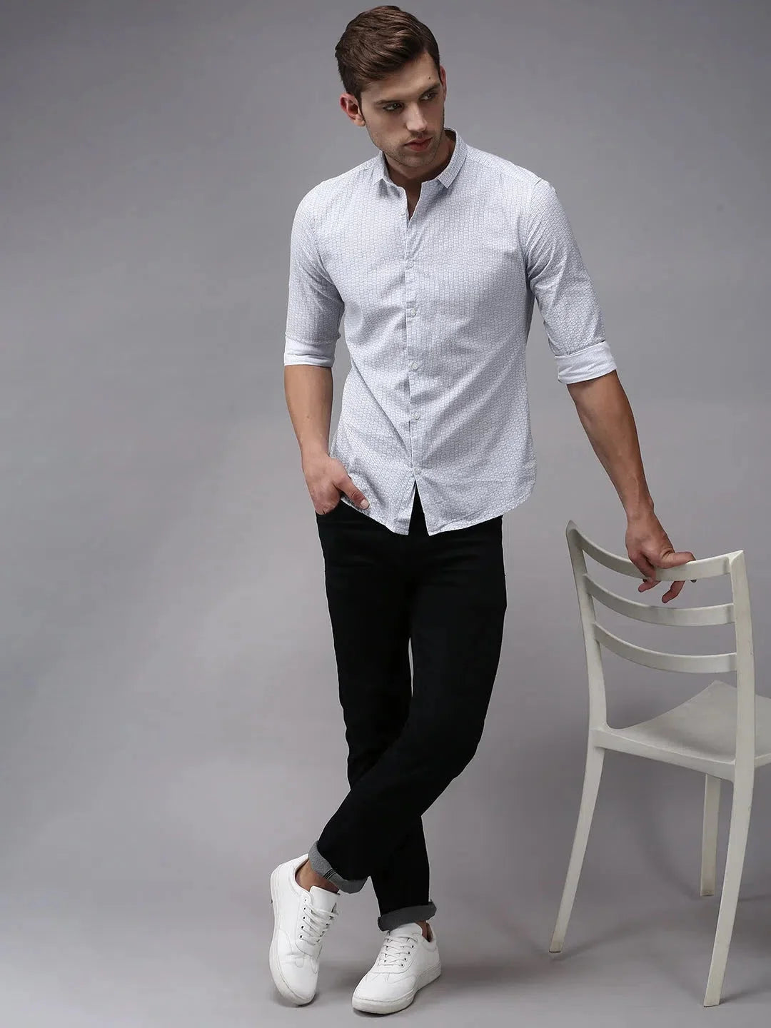 Vibrant White Printed Mens Shirt - Casual Cotton Shirt | DesiQlo