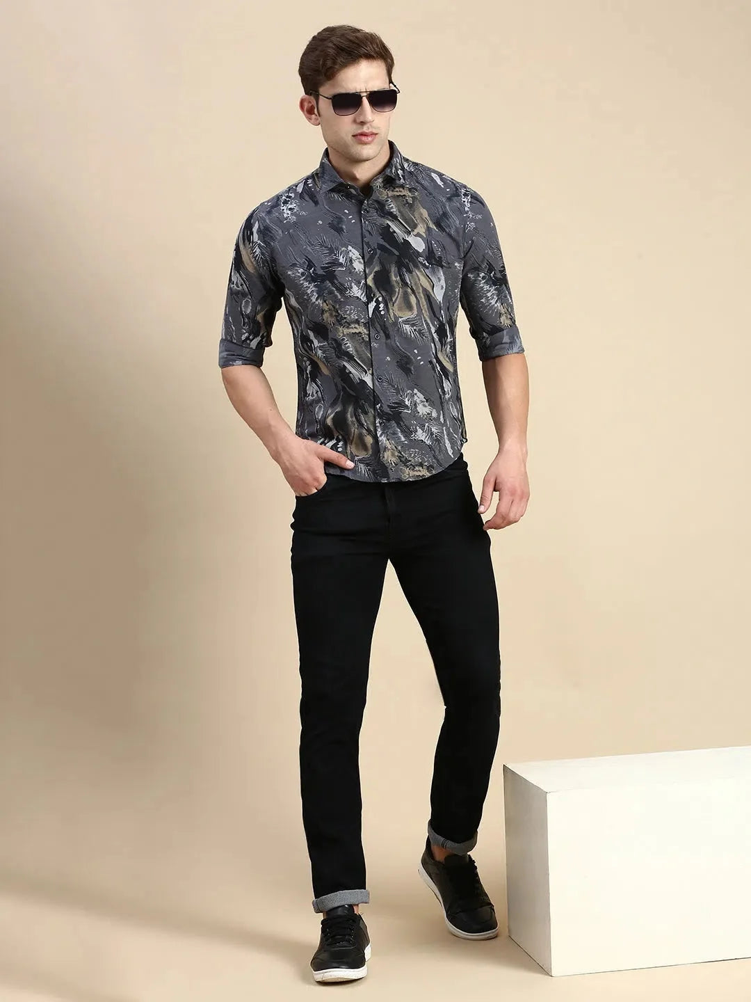 Stylish Grey Printed Mens Shirt - Casual Cotton Shirt | DesiQlo