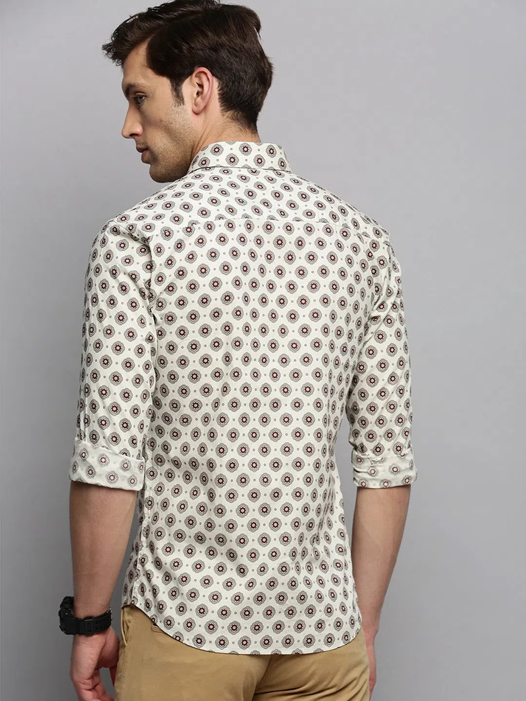 Cream Printed Mens Shirt | Cotton Casual Shirt | DesiQlo
