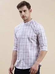 Men White Checked Casual Shirt-LAVINIA-0863-White