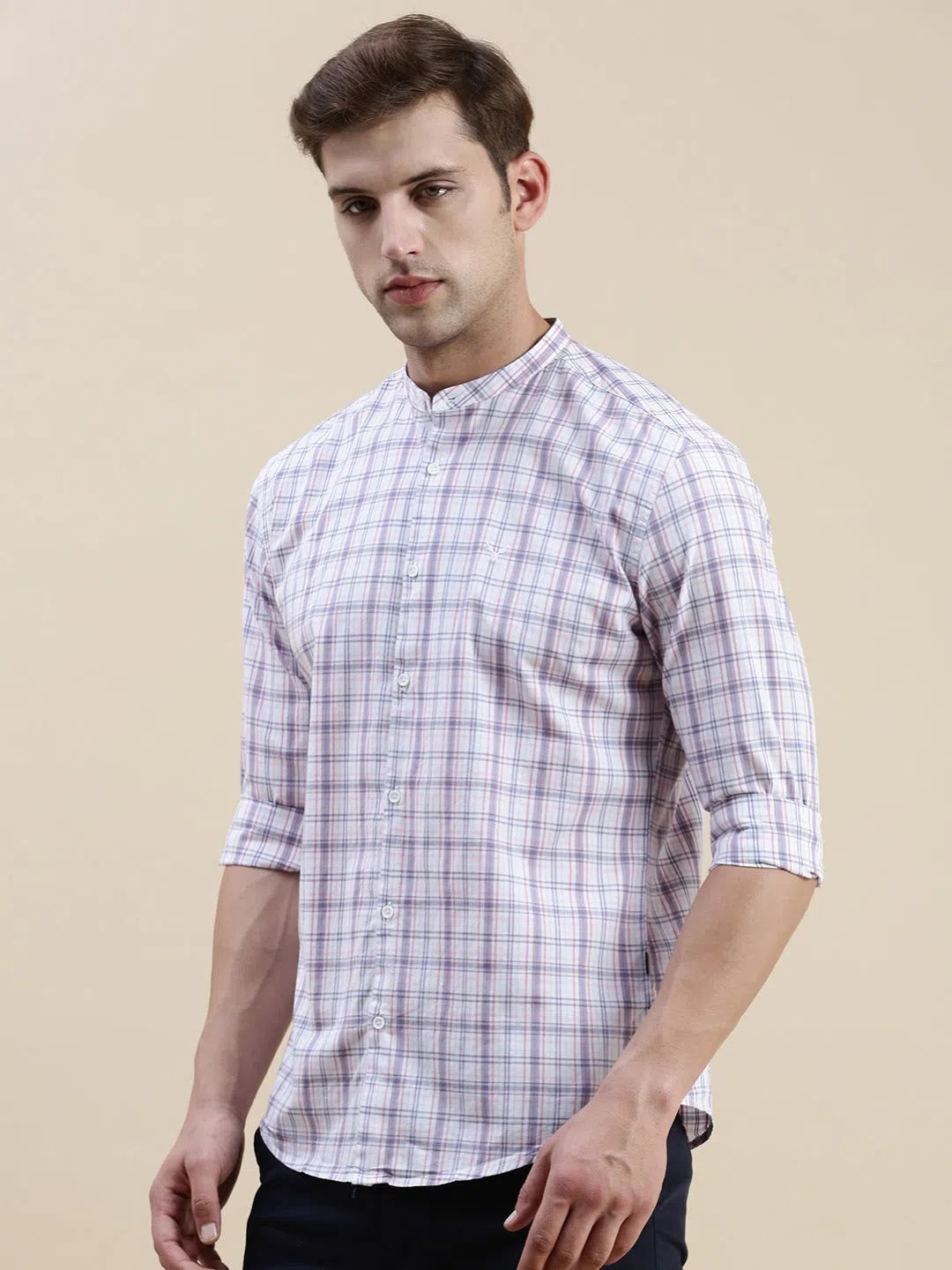 White Checked Cotton Mens Shirt | DesiQlo Formal Shirts