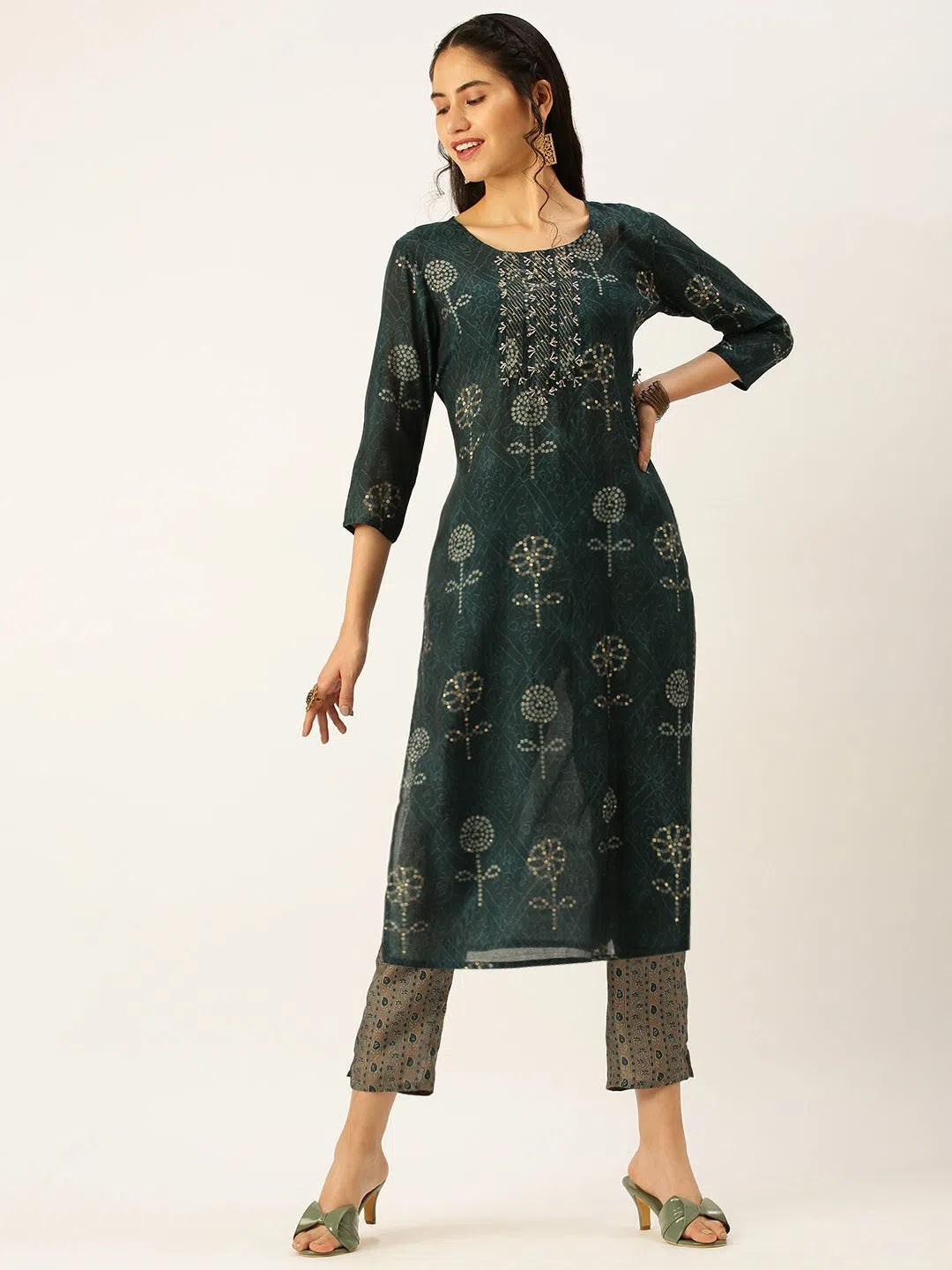 Blue Bandhini Printed Cotton Women's Kurta Sets | Showoff