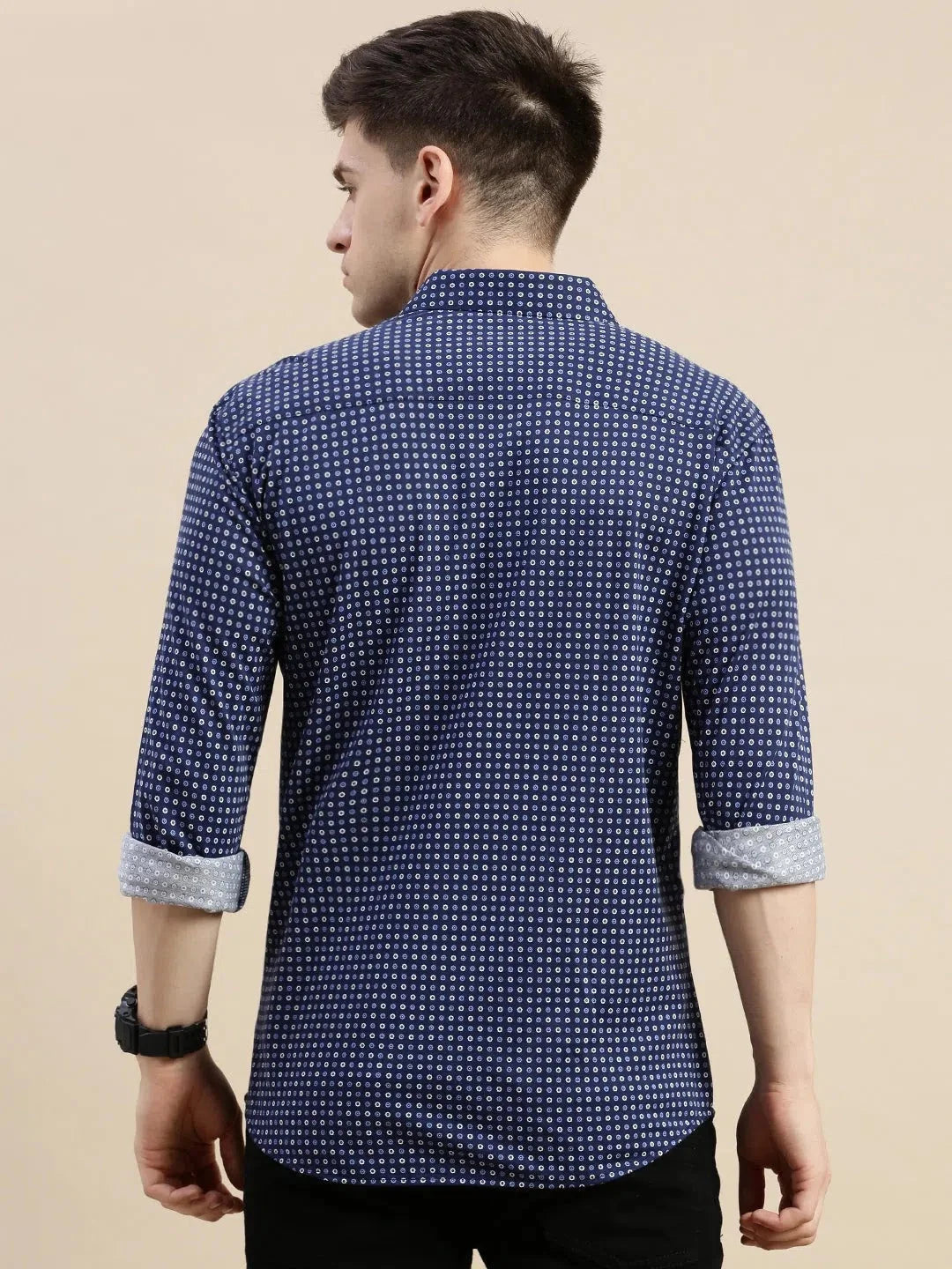 Navy Geometrical Mens Shirt - Cotton Printed Shirt | DesiQlo