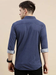 Men Navy Geometrical Casual Shirt-CELLOKNITS-4986-Navyblue