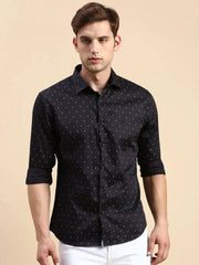 Men Navy Printed Casual Shirt-IKIGAIPRINTS-8804-Navyblue