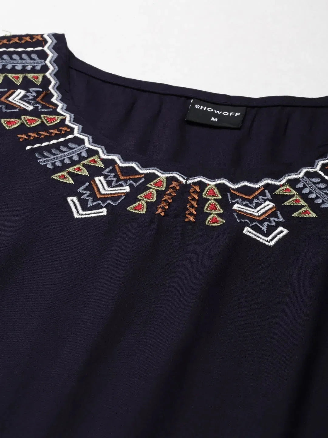 Navy Blue Solid Cotton Indian Kurta for Women - DesiQlo