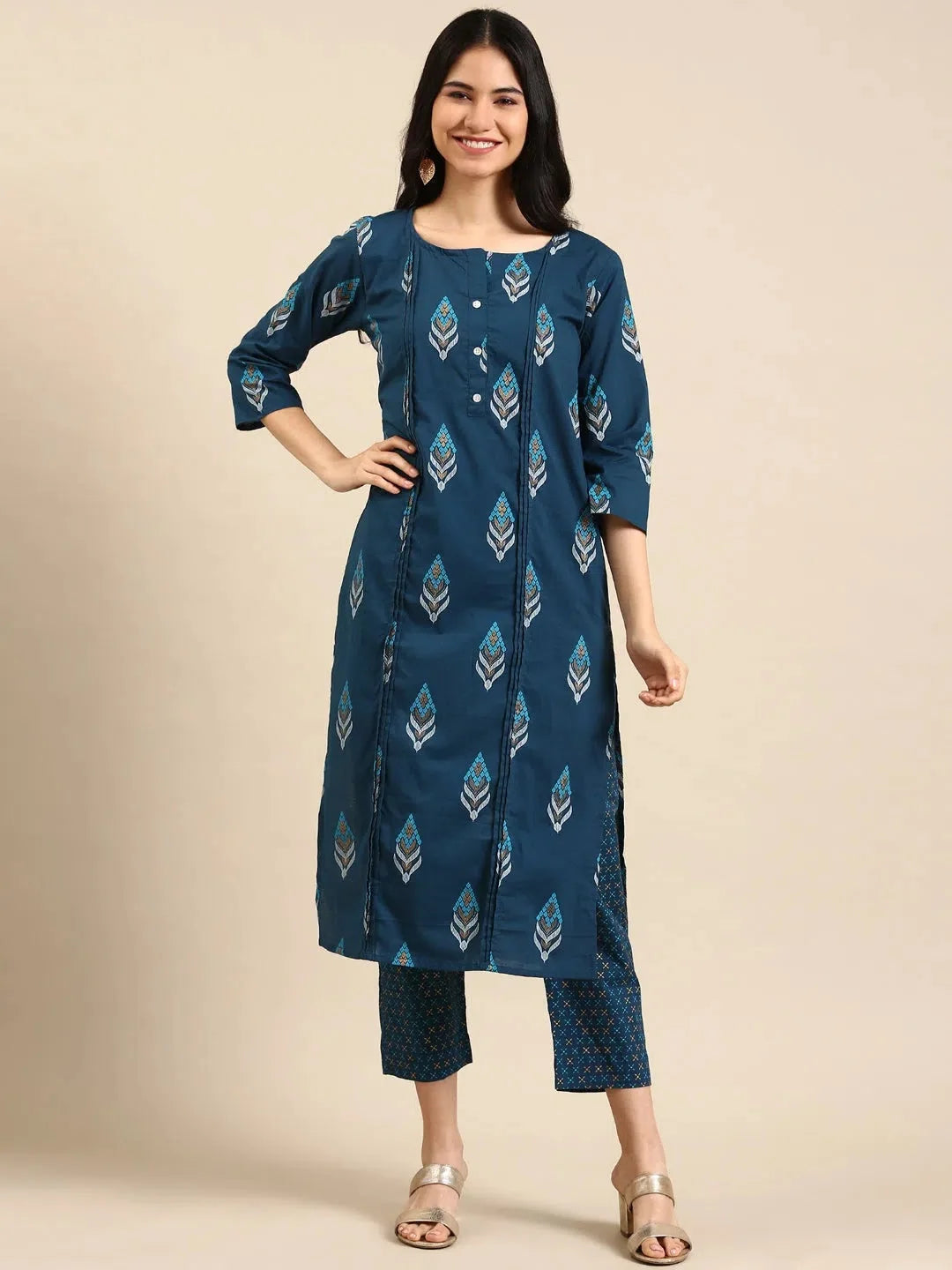 Teal Printed Kurta Set | Women's Ethnic Indian Kurta Sets