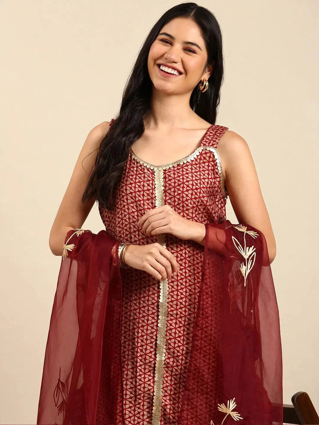 Maroon Printed Kurta Sets for Women | Designer Kurta Sets