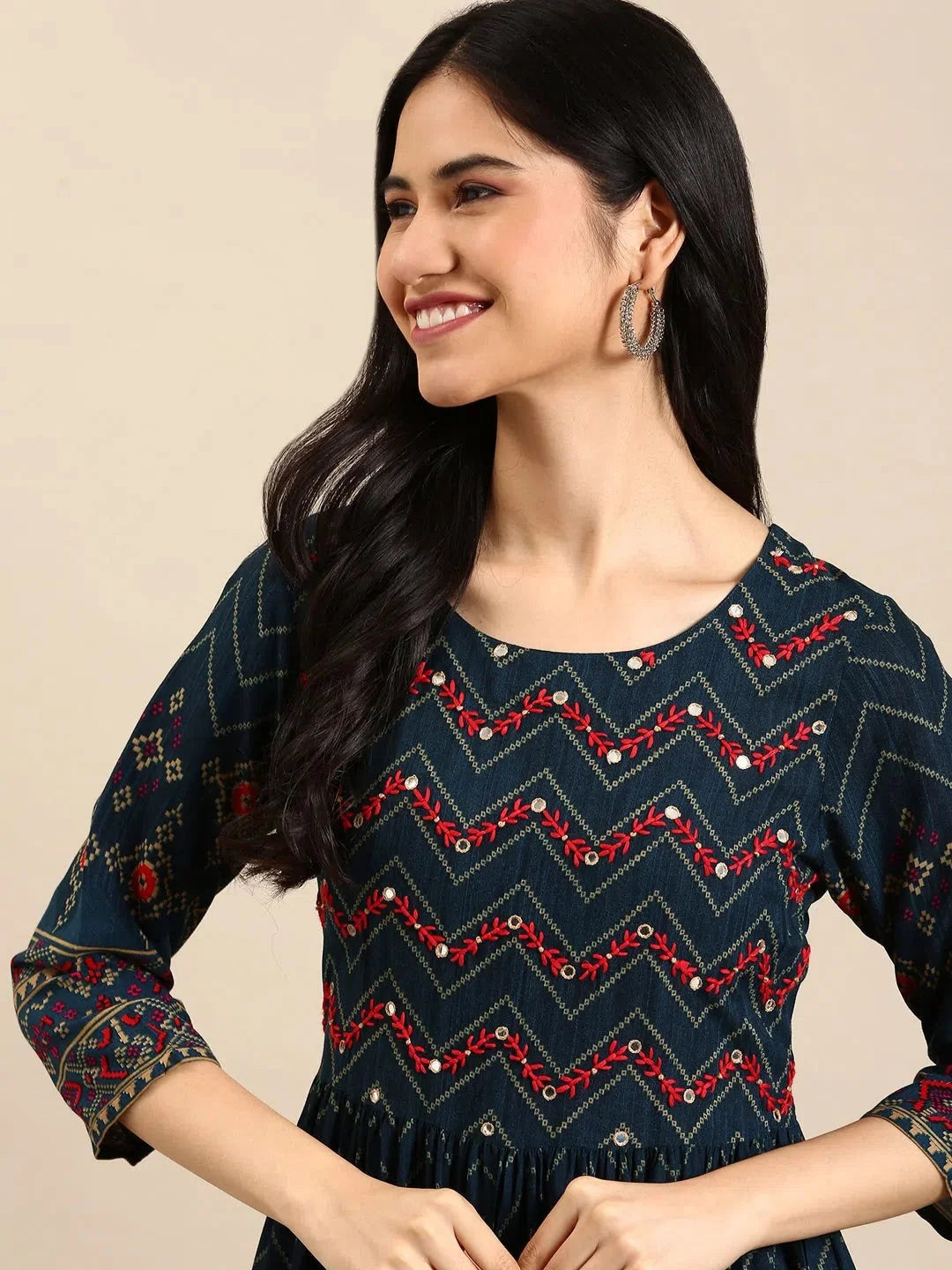 Blue Printed Anarkali Kurta for Women | DesiQlo