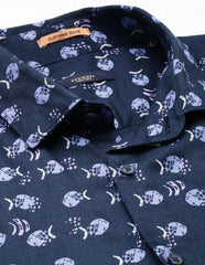 Men Navy Graphics Casual Shirt-STANLEY-1375-Navyblue