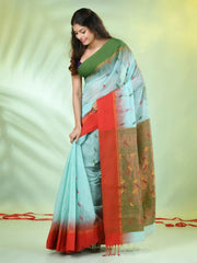 Maroon Cotton Saree With Temple Borders-MA66CT43830051