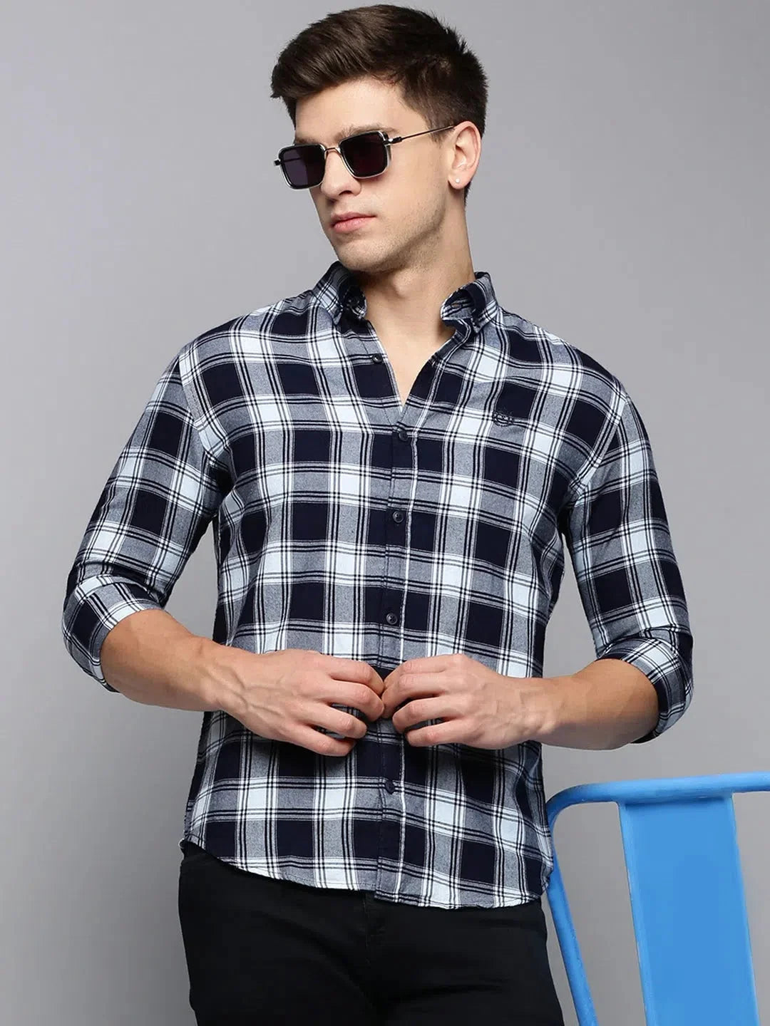 Blue Checked Mens Shirt | Casual Cotton Shirt