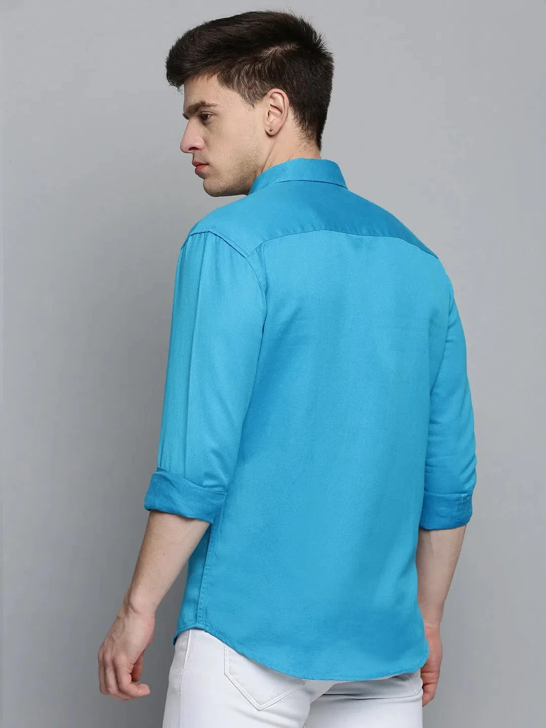 Men's Blue Linen Shirt - Solid Casual Style | DesiQlo